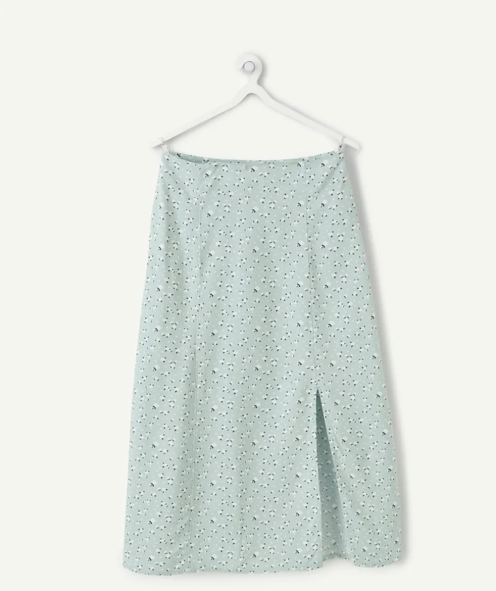 Jupe longue fille droite imprimée verte