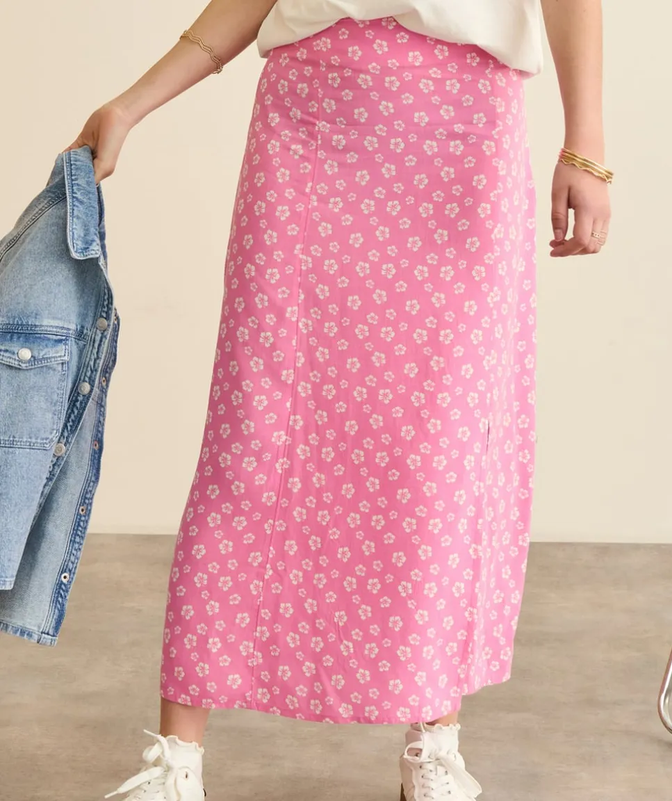 Jupe longue fille droite rose imprimé