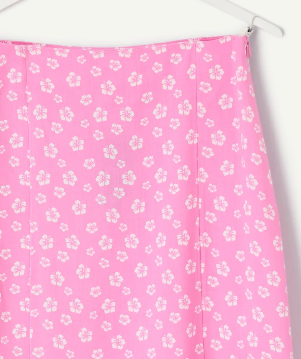 Jupe longue fille droite rose imprimé