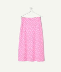 Jupe longue fille droite rose imprimé