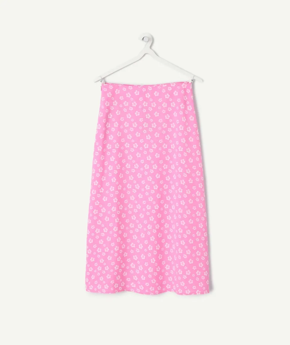 Jupe longue fille droite rose imprimé