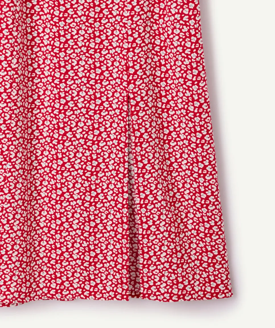 Jupe longue fille droite rouge fleuri