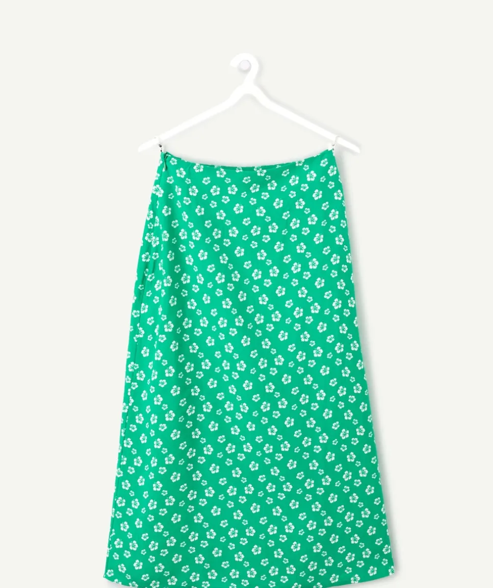 Jupe longue fille droite verte imprimé