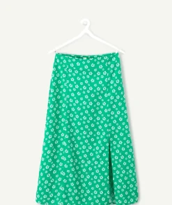 Jupe longue fille droite verte imprimé