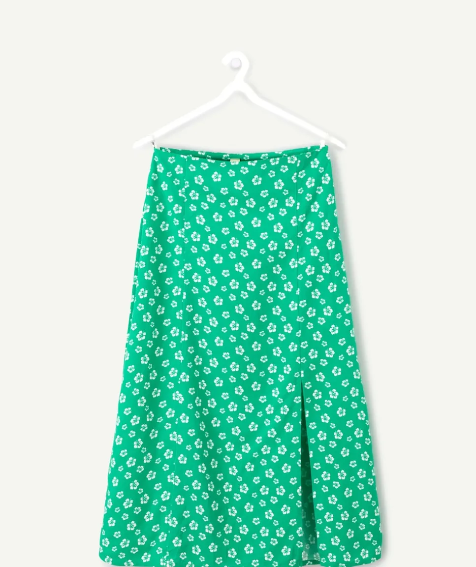 Jupe longue fille droite verte imprimé