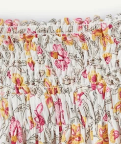 Jupe longue fille en coton écru et imprimé floral jaune et rose