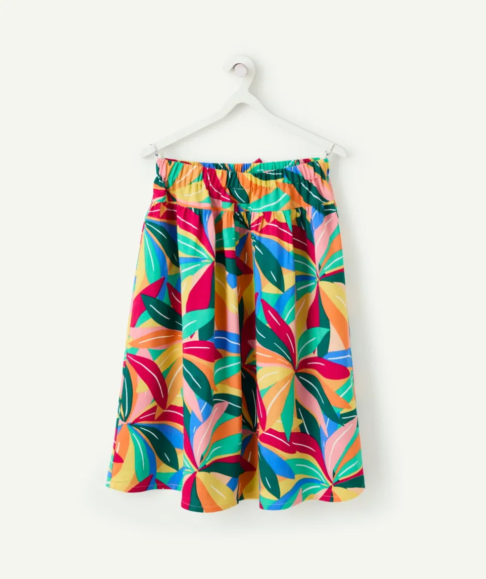 Jupe longue fille en viscose labellisée imprimé feuillage exotique