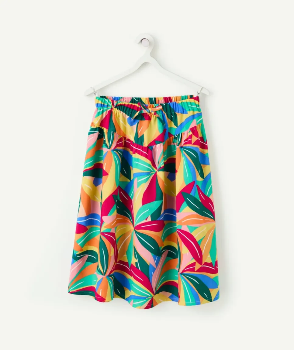 Jupe longue fille en viscose labellisée imprimé feuillage exotique