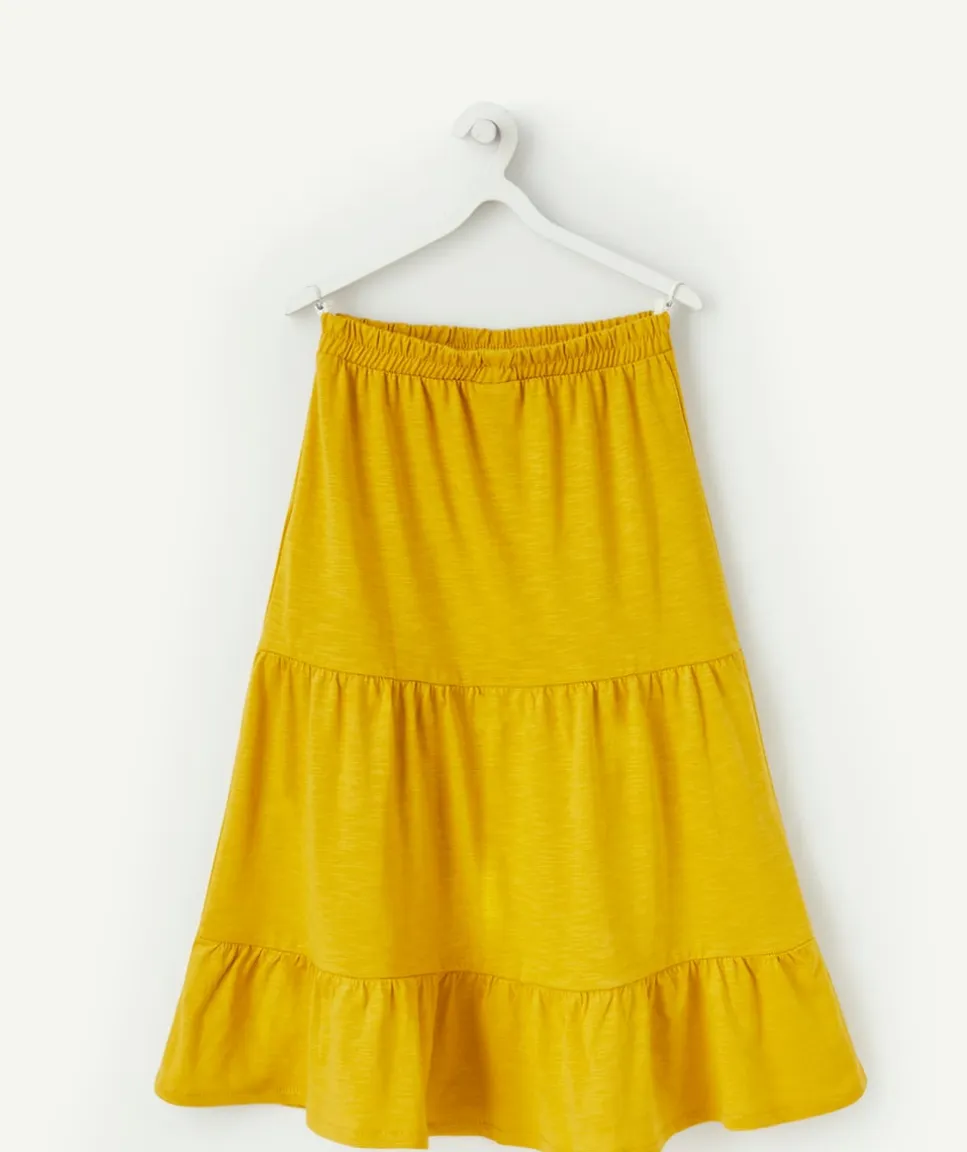 Jupe longue à volants fille en coton jaune moutarde