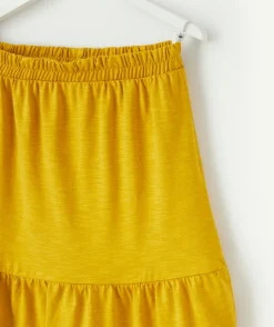 Jupe longue à volants fille en coton jaune moutarde