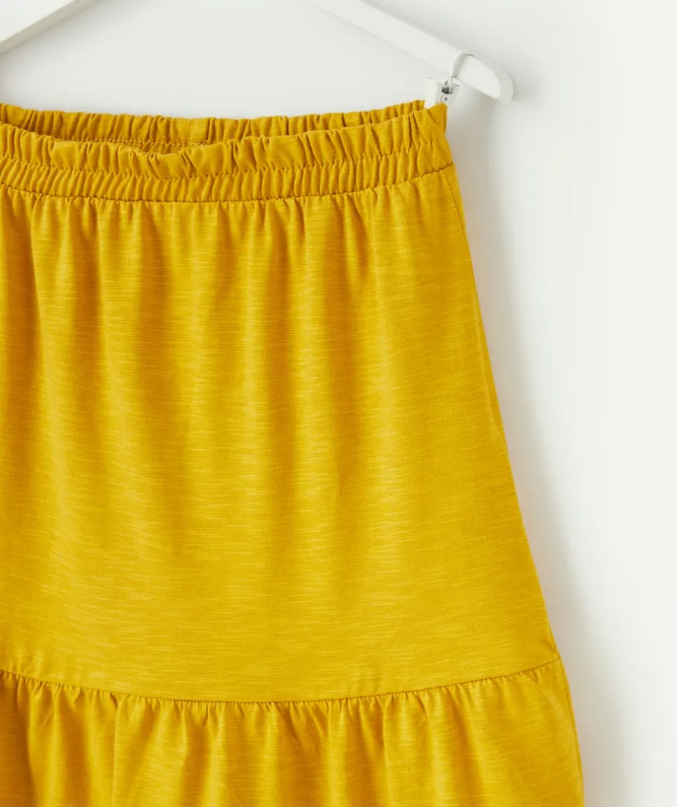 Jupe longue à volants fille en coton jaune moutarde