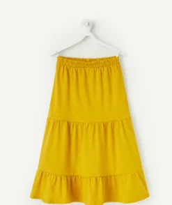 Jupe longue à volants fille en coton jaune moutarde