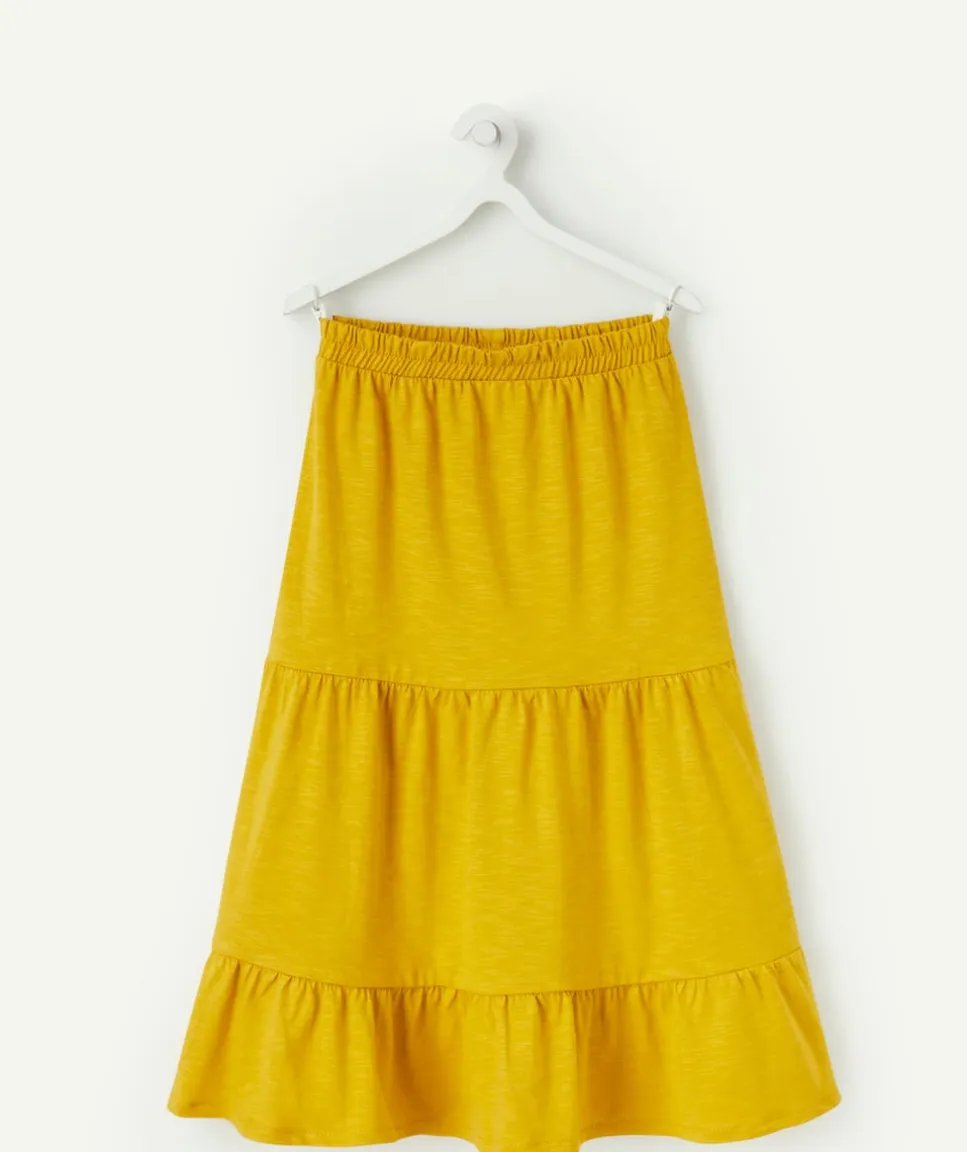 Jupe longue à volants fille en coton jaune moutarde