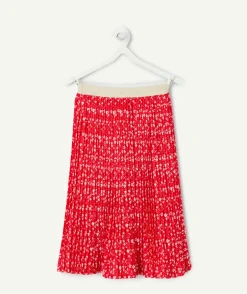 Jupe plissée fille imprimé floral rouge