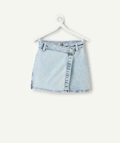 Jupe-short fille denim clair délavé
