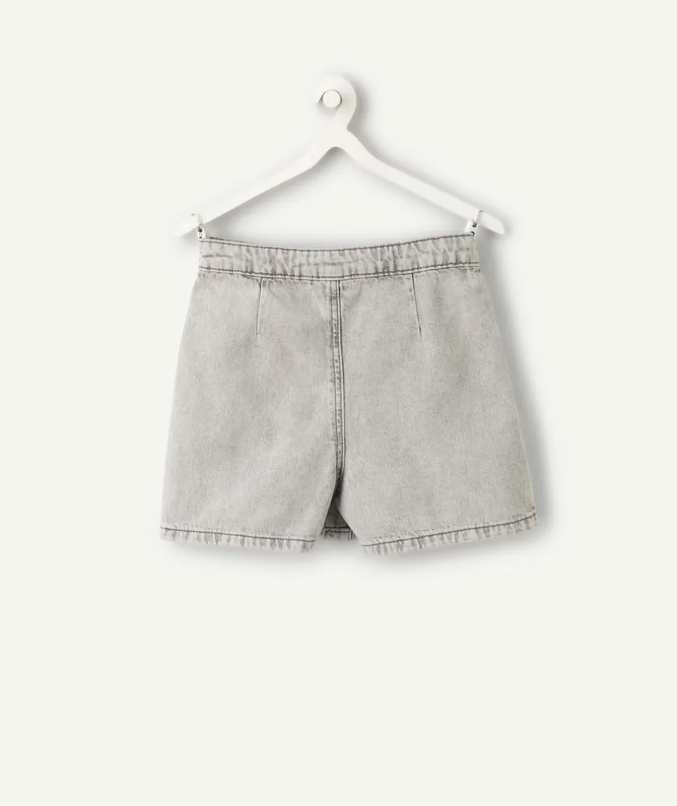 Jupe short fille denim gris zippée