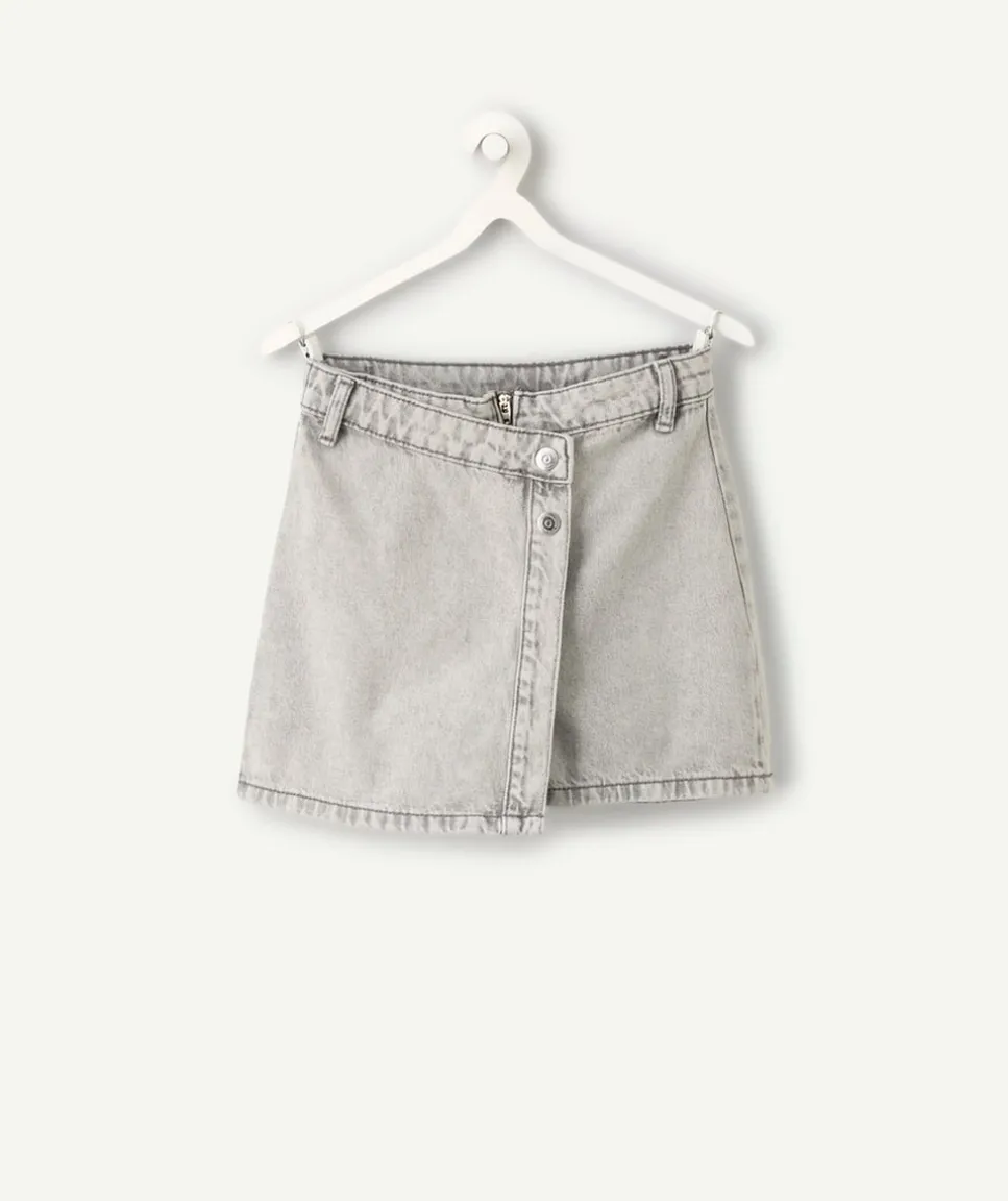 Jupe short fille denim gris zippée