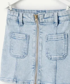 Jupe trapèze fille en denim bleu clair