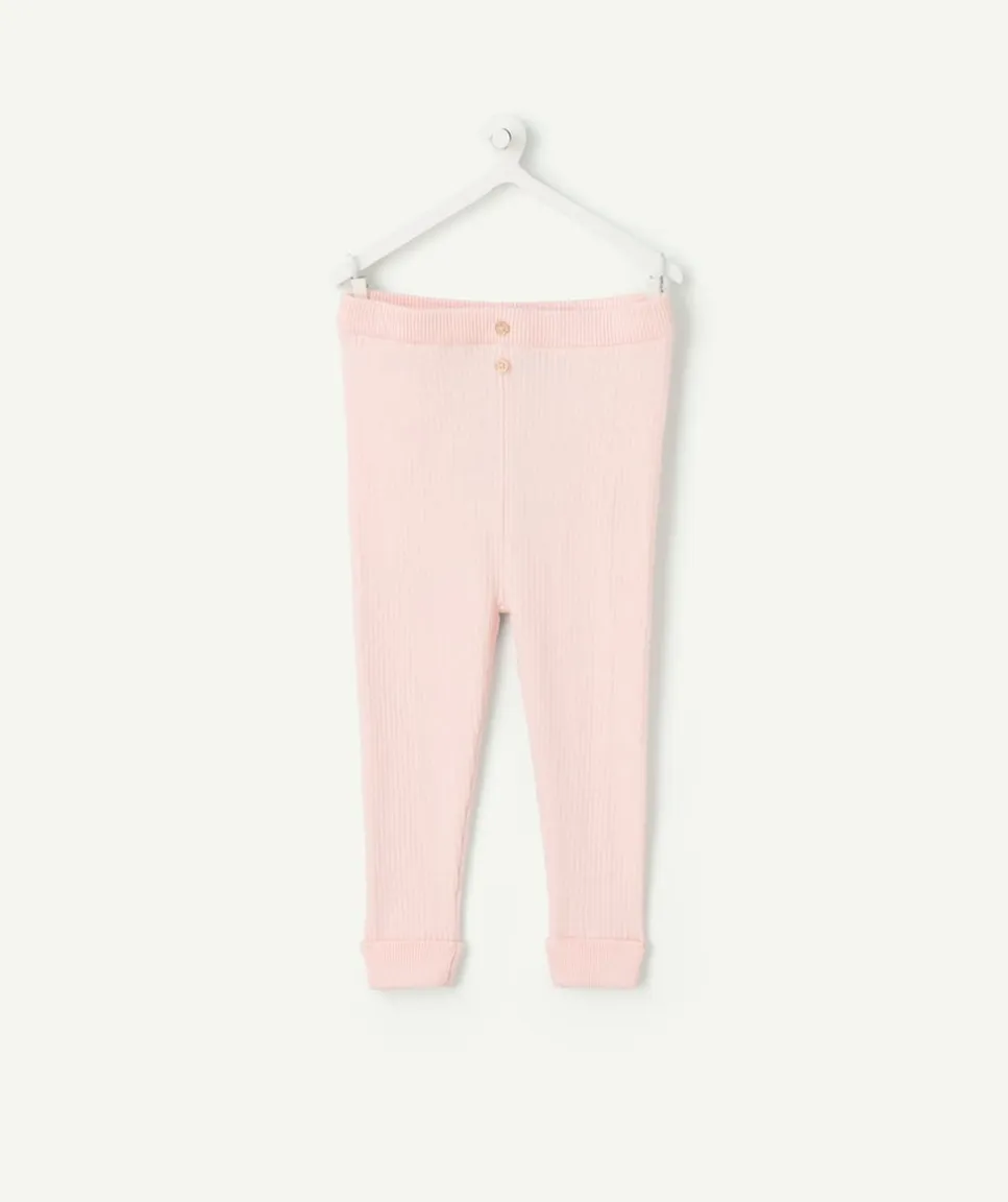 Legging bébé fille côtelé rose