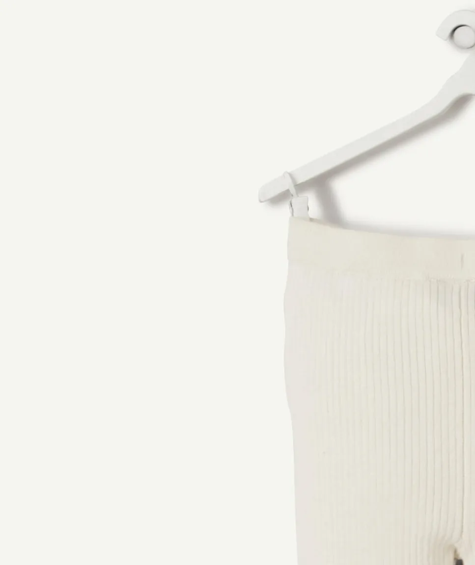Legging bébé fille en coton bio écru côtelé avec boutons
