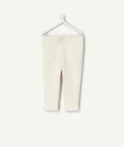 Legging bébé fille en fibres recyclées écru chiné avec noeud