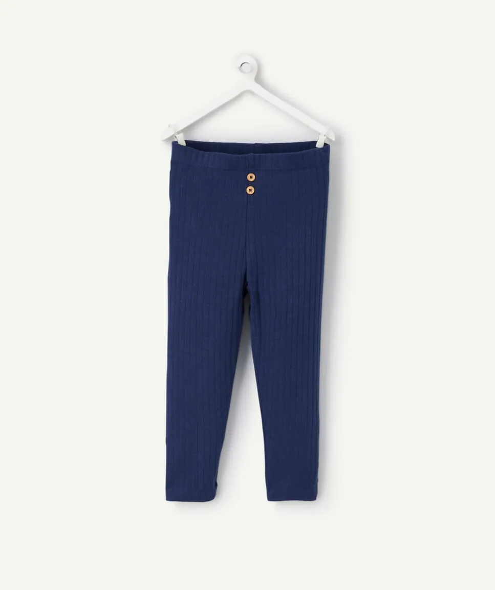 Legging bébé garçon en coton bio bleu côtelé