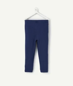 Legging bébé garçon en coton bio bleu côtelé