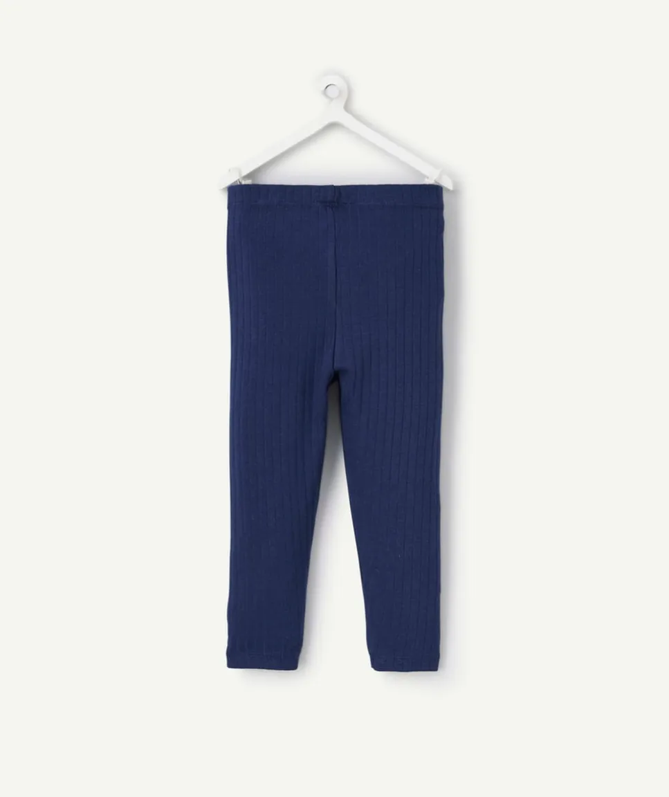 Legging bébé garçon en coton bio bleu côtelé