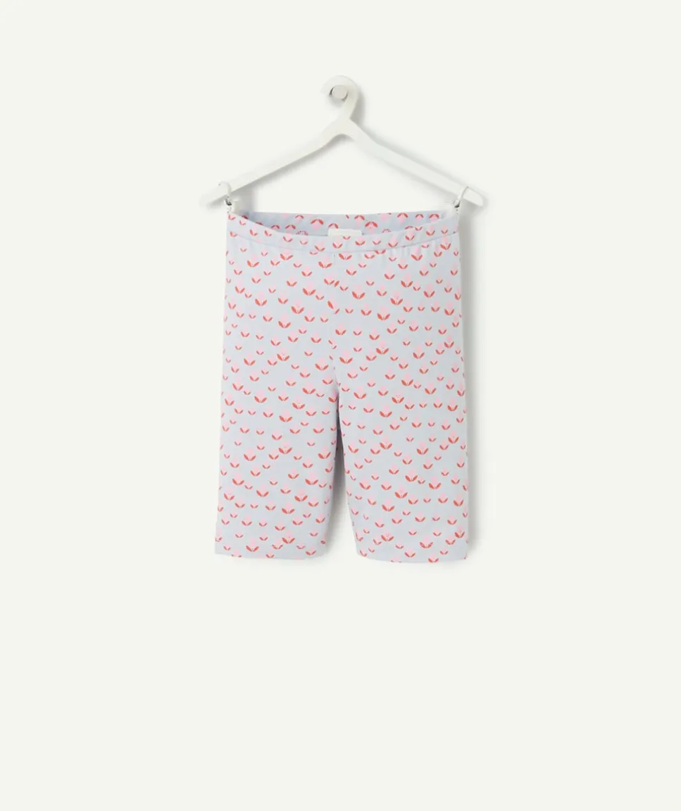 Legging court bébé fille en coton bio bleu imprimé fleurs