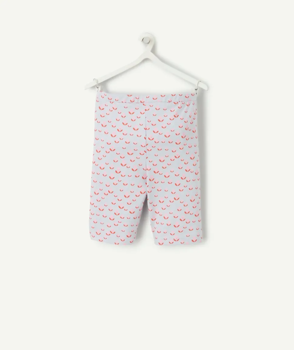 Legging court bébé fille en coton bio bleu imprimé fleurs