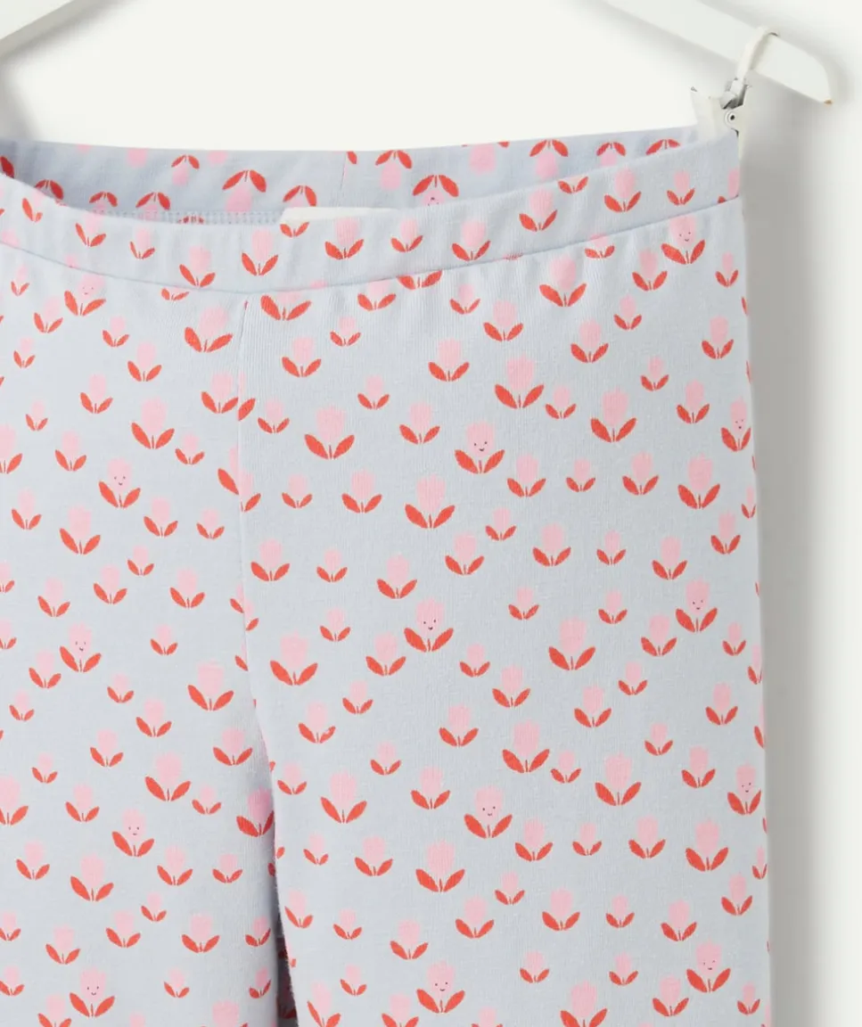 Legging court bébé fille en coton bio bleu imprimé fleurs