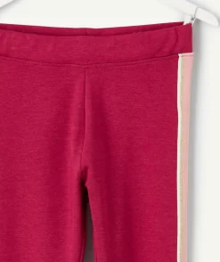 Legging fille bordeaux bandes c么t茅s