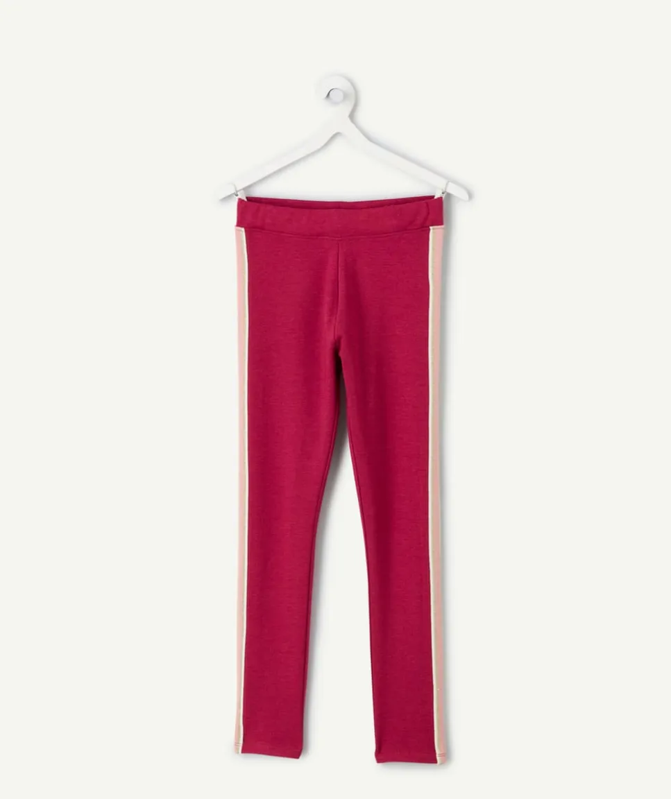 Legging fille bordeaux bandes côtés