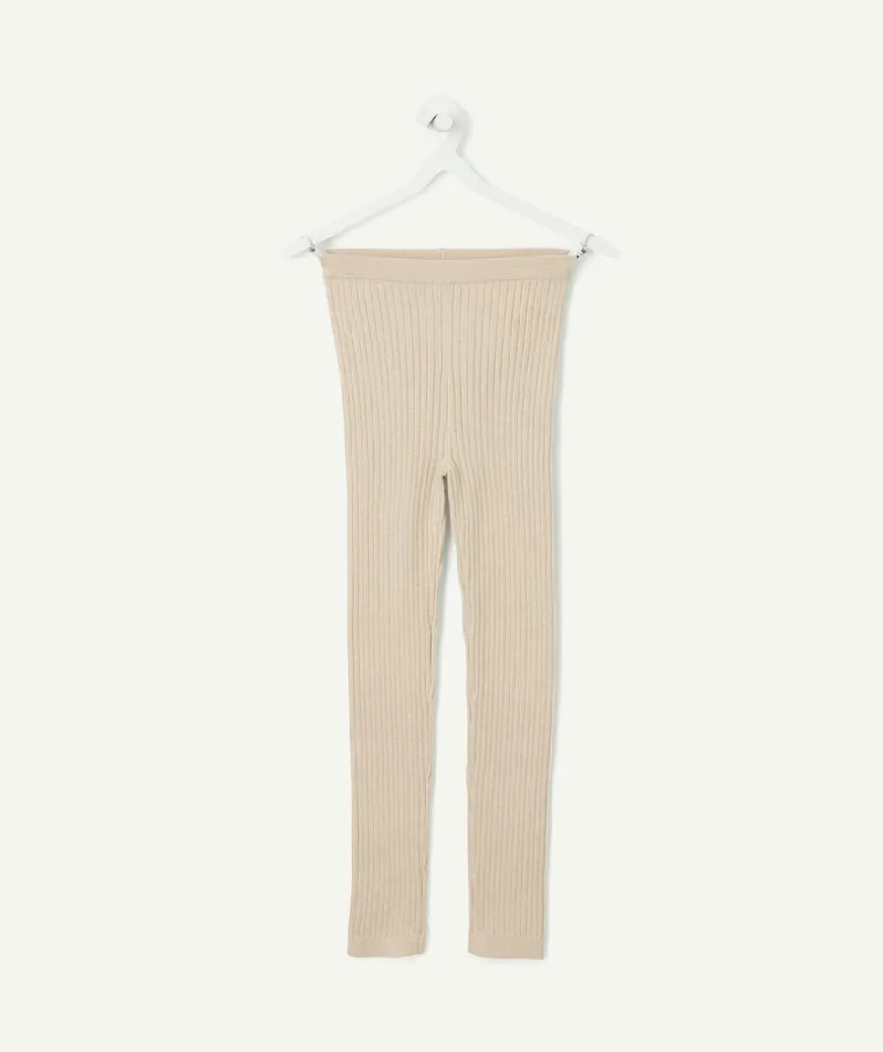Legging fille côtelé beige