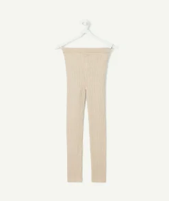 Legging fille côtelé beige
