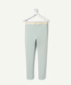 Legging fille en viscose labellis茅e vert p芒le avec bandes paillet茅es