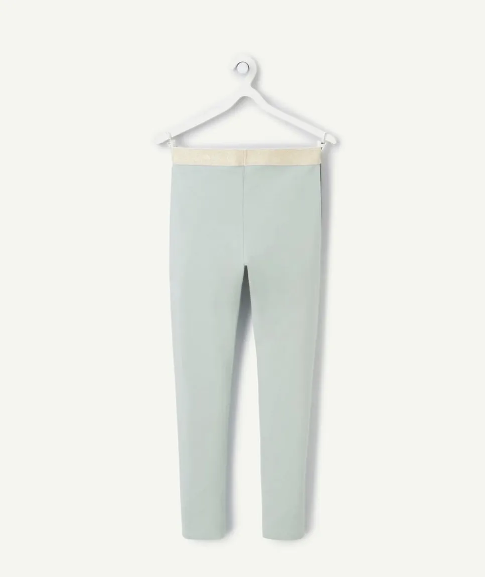Legging fille en viscose labellisée vert pâle avec bandes pailletées