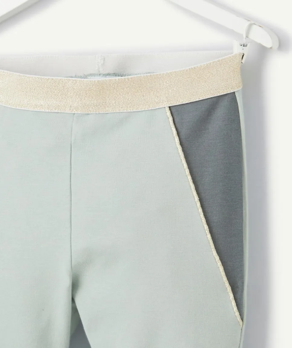 Legging fille en viscose labellisée vert pâle avec bandes pailletées