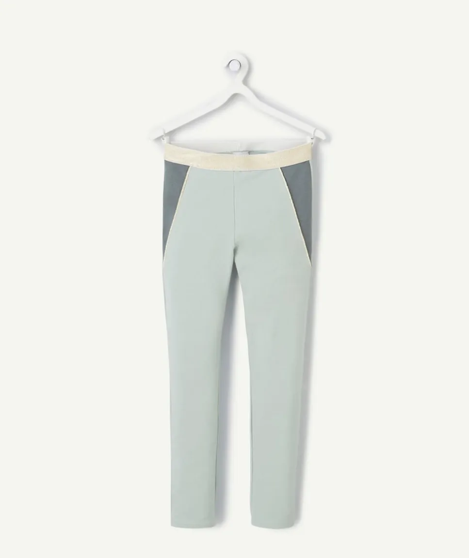 Legging fille en viscose labellisée vert pâle avec bandes pailletées