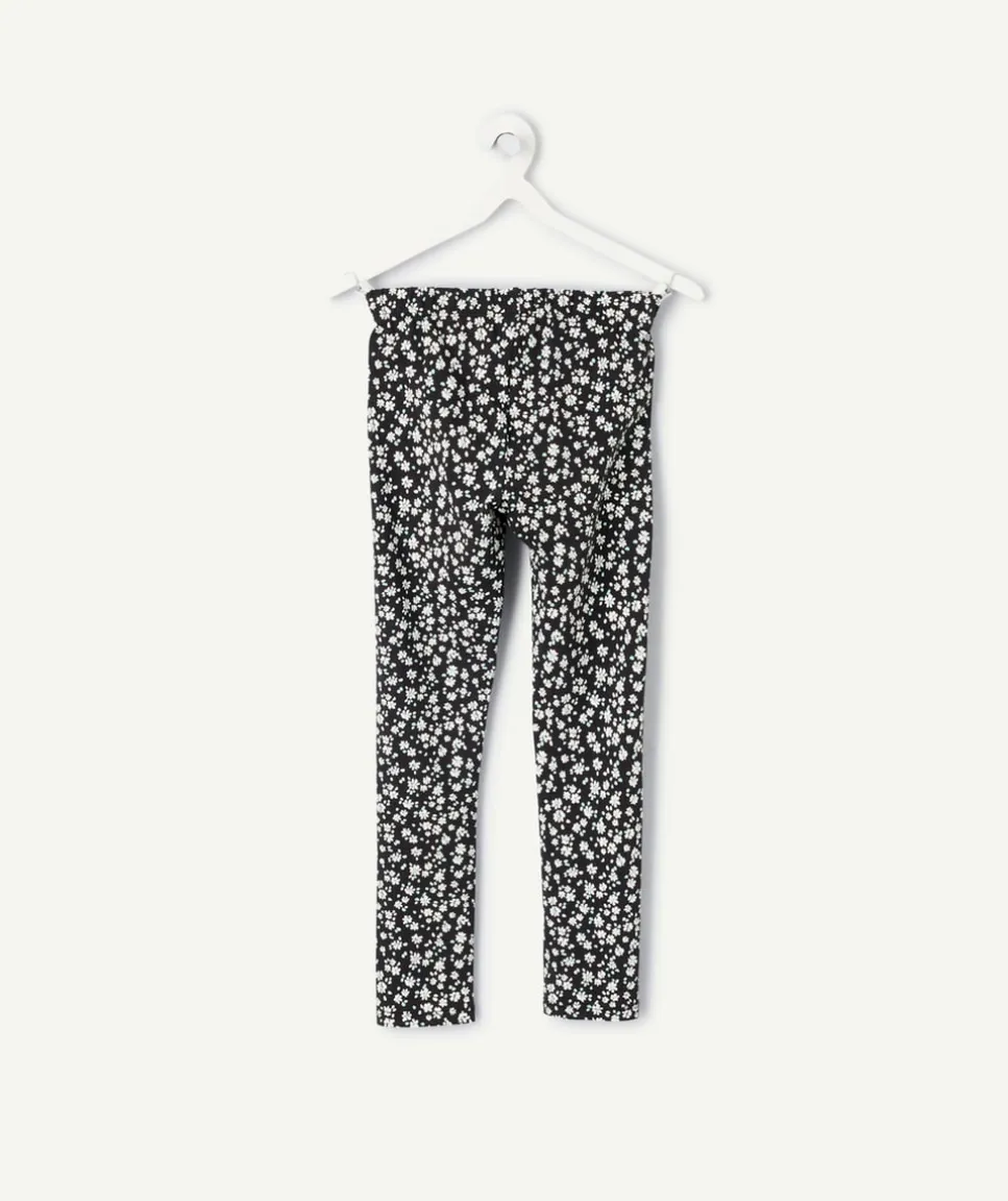 Legging fille imprimé floral noir