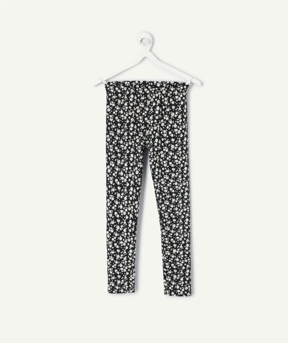 Legging fille imprimé floral noir