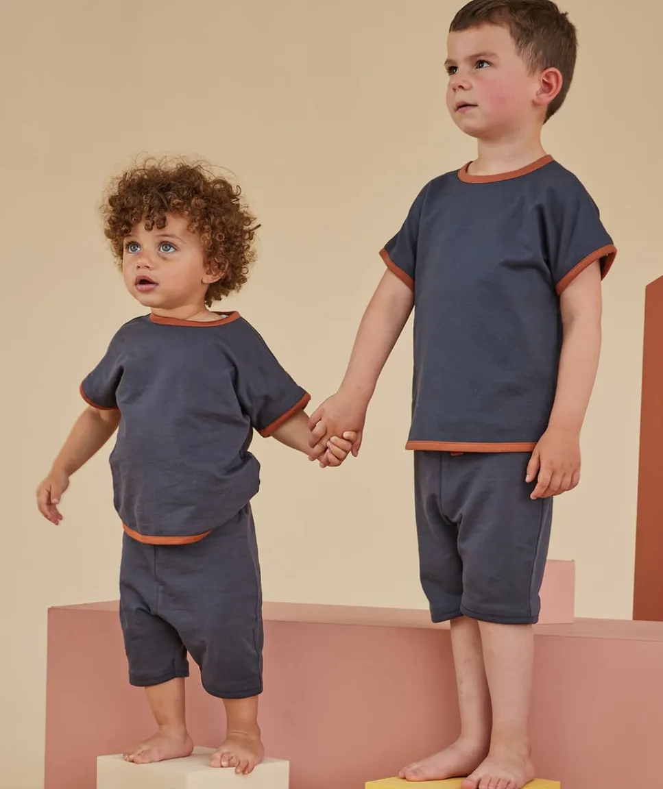 Le pantalon jogging bleu marine et terracotta en coton pima