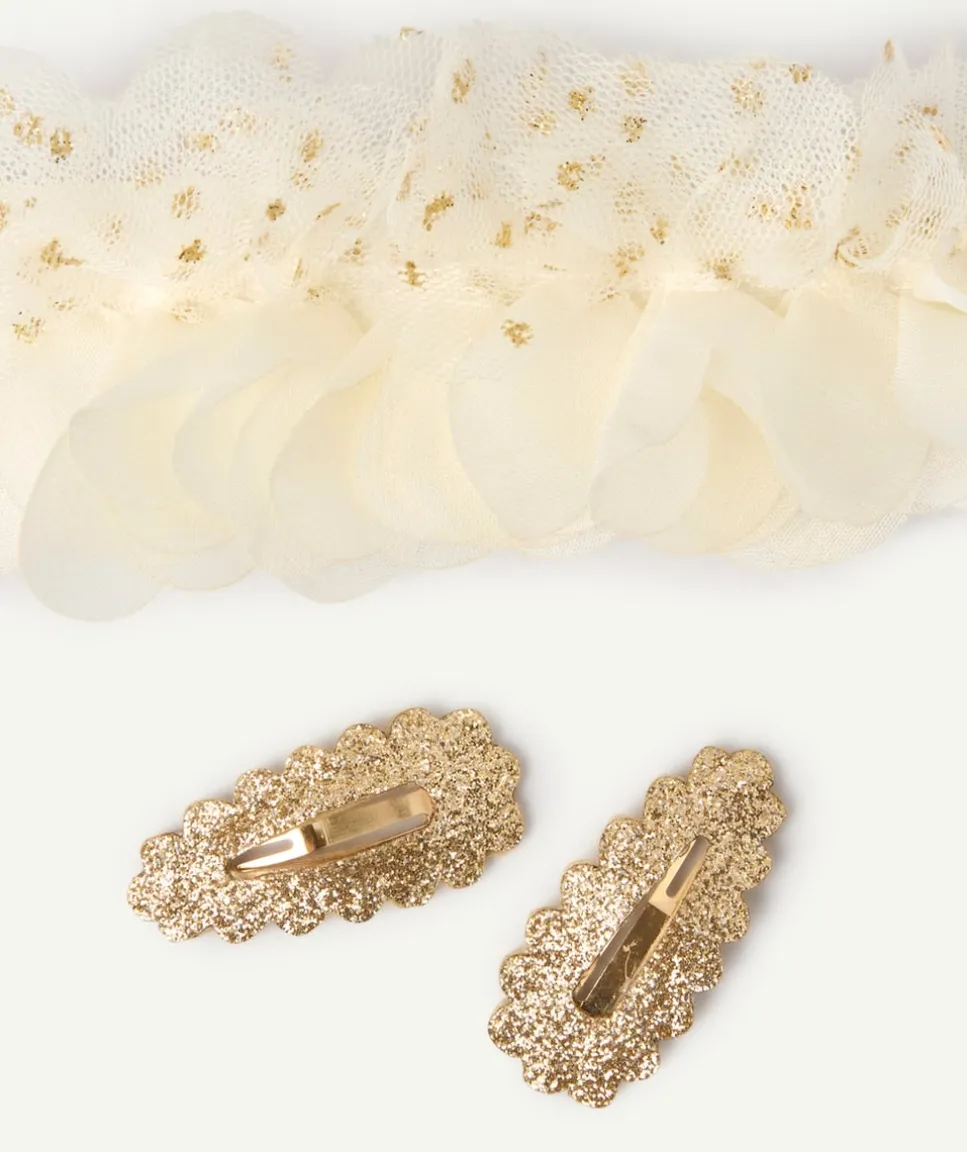Lot bandeau et barrettes aux détails dorés