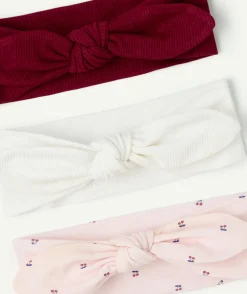 Lot 3 bandeaux bébé fille nœud unis et imprimé cerise