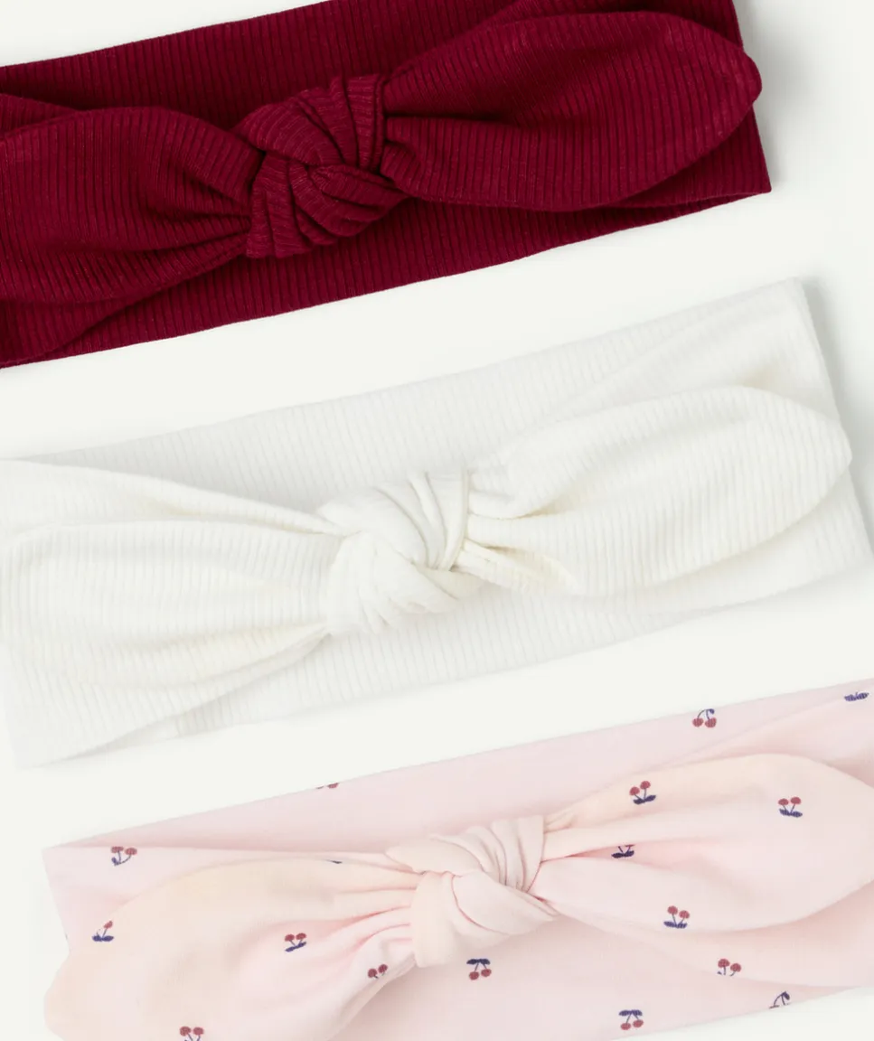 Lot 3 bandeaux bébé fille nœud unis et imprimé cerise