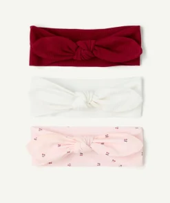 Lot 3 bandeaux bébé fille nœud unis et imprimé cerise