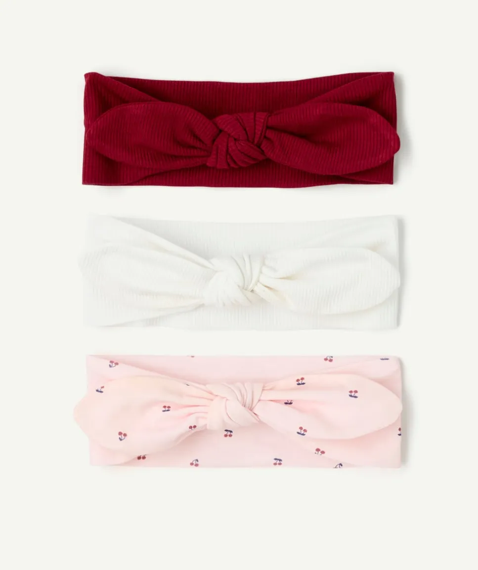Lot 3 bandeaux bébé fille nœud unis et imprimé cerise