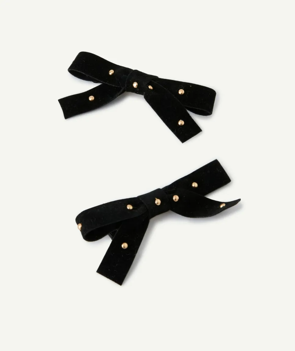 Lot barrettes fille nœud velours noir clous