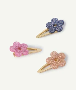Lot barrettes fleurs pailletées couleur dorée