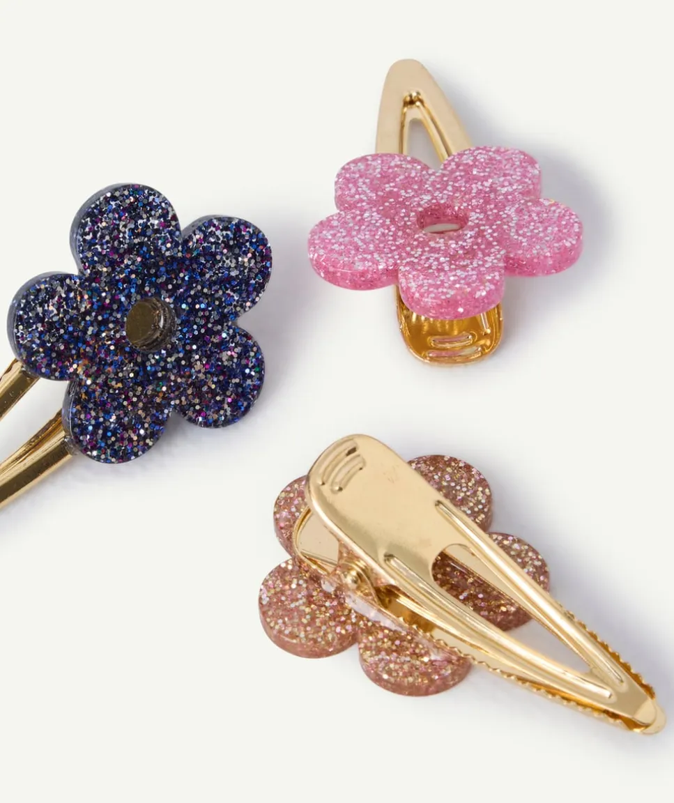 Lot barrettes fleurs pailletées couleur dorée